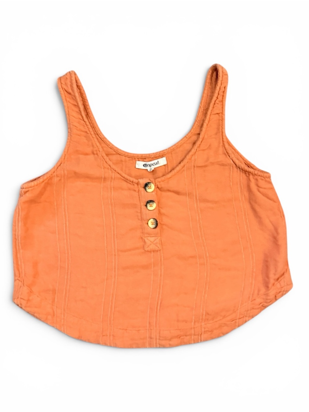 Rip Curl Orange Linen Blend Cropped Tank Top Button Front Small Boho